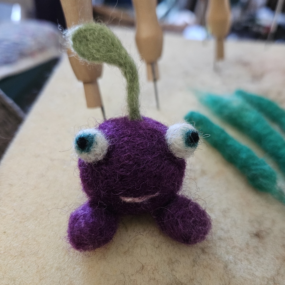 Purple Felted Creature with Sprout